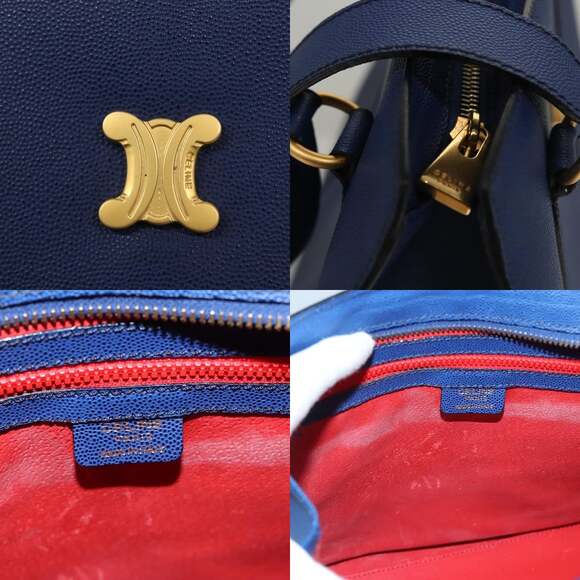 CELINE Shoulder Bag Leather Blue Gold - Picture 11 of 13